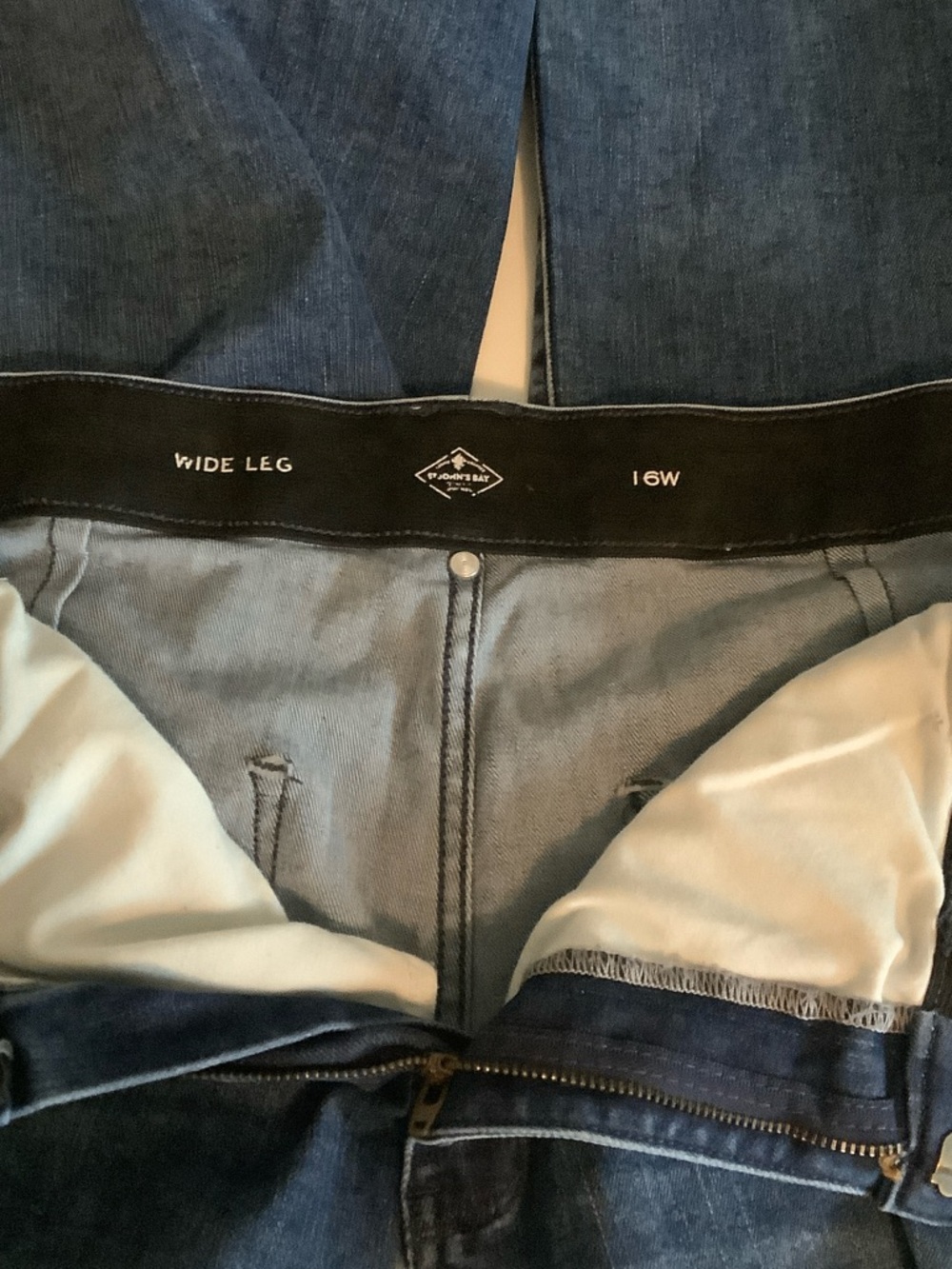 St. John's Bay Distressed Blue Wide-Leg Jeans with Side Button Detail - Picture 7 of 11